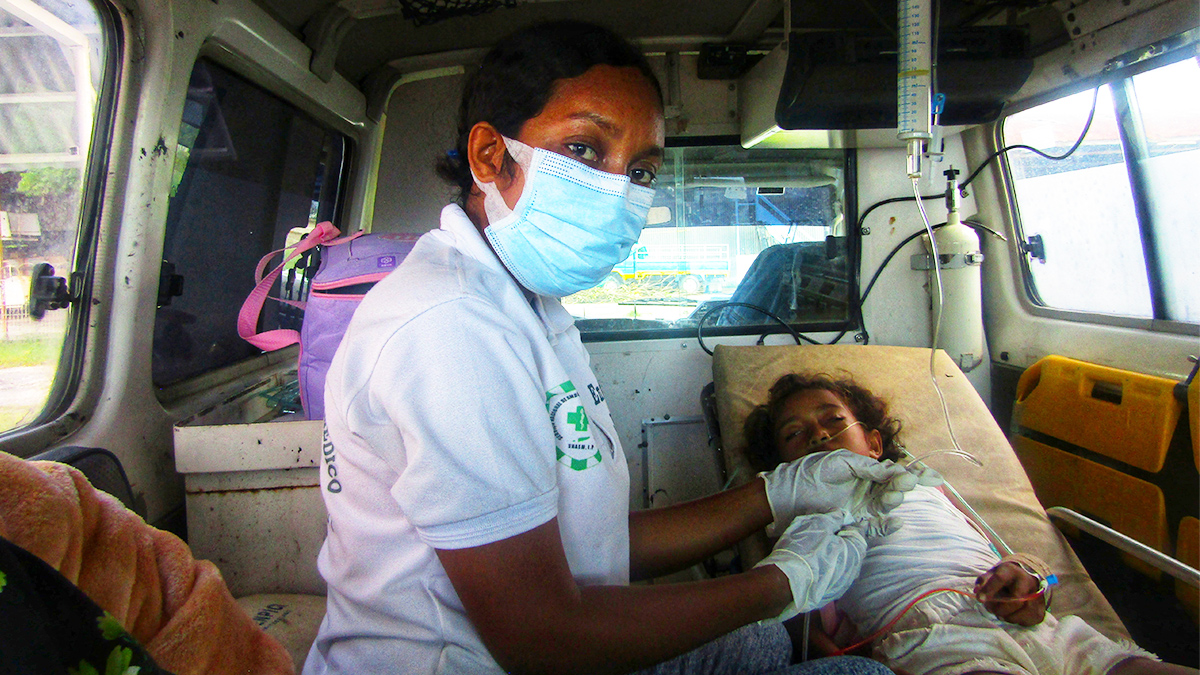 7-year-old severe dengue fever patient is medevacked to hospital by MAF accompanied by Nurse Jumenia Ximenes Saldanha