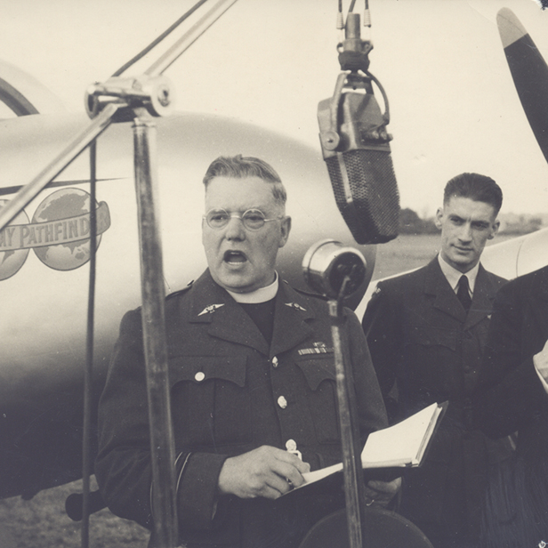 RAF Chaplain Captain Marsh dedicates the Mildmay Pathfinder to God (credit: MAF Archive) 