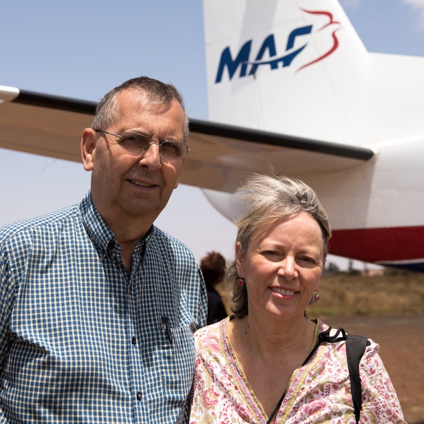 Tim and Lyn Wright, Sauti Moja project founders with MAF aircraft. Photo by LuAnne Cadd
