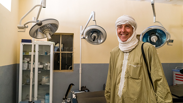 Mark in one of the operating theatres, which was never used until they arrived (credit: LuAnne Cadd)