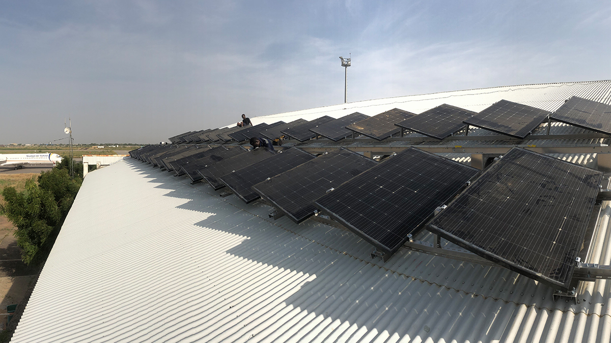 Solar panel installation completed on the roof of the hangar
