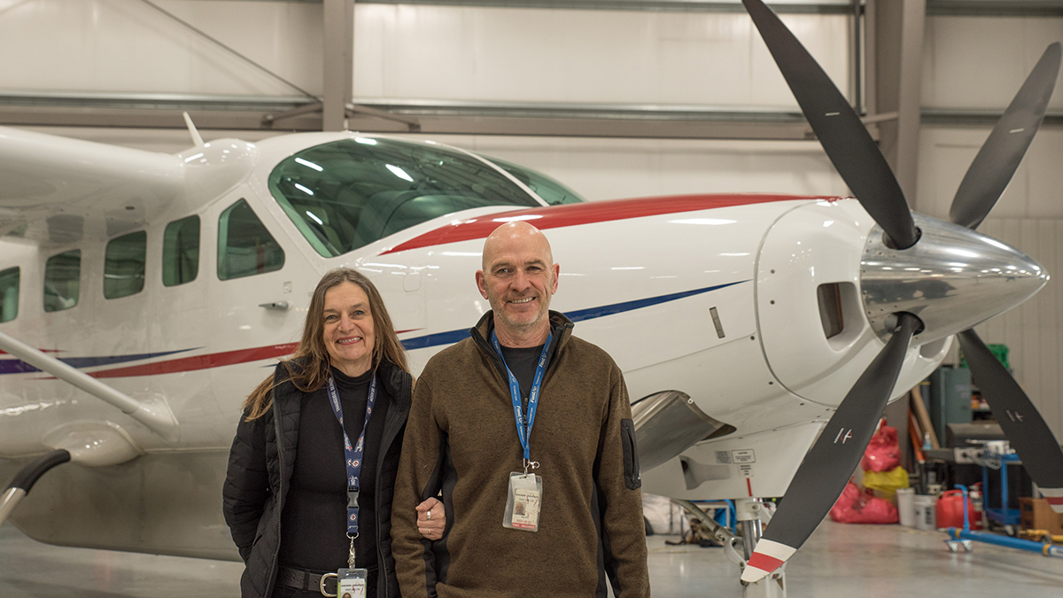 The new ‘Wings of Love’ ferried to Angola by MAF’s Dylan Fast, accompanied by his wife, Val 
