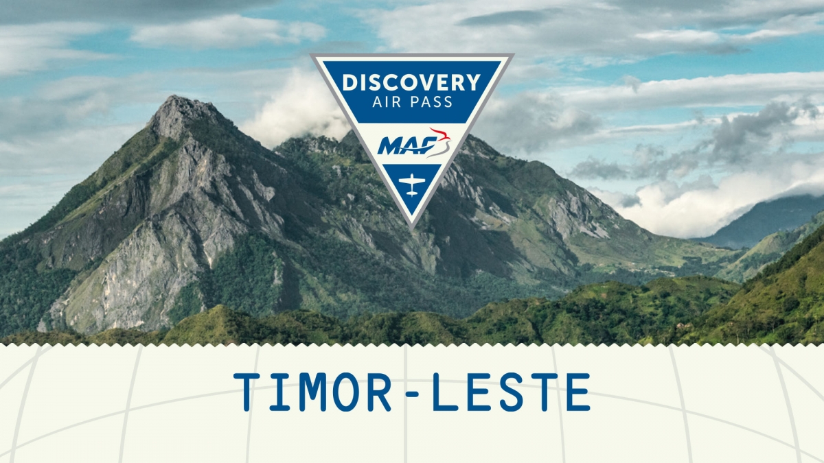 Picture of mountains with caption "Discovery airpass Timor-Leste"