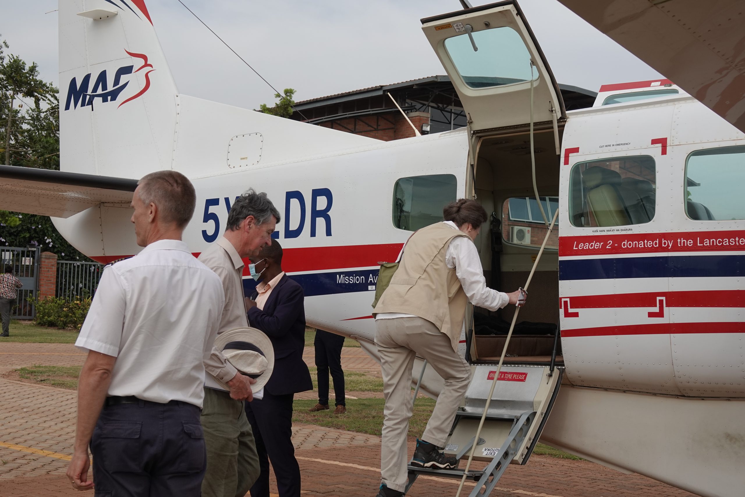 Princess Anne boards MAF plane bound for Mbarara near Nakivale Refugee Camp