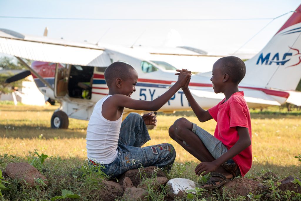 Children at the airstrip in LogLogo, Kenya