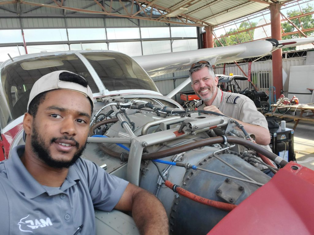 MAF’s Eric Fagerland (R) is managing a skeleton crew incl. engineer Zacharie Francois (L) in Port-au-Prince (credit: Zacharie Francois)