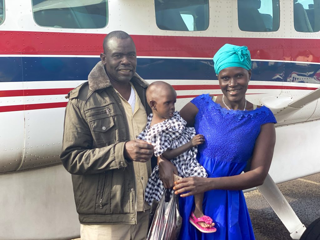 A private medevac is beyond the means of Ojiya’s parents Boniface and Charity (credit: Jenny Davies) 